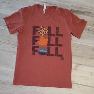 Fall Autumn Leaves Heathered Maroon Graphic Tee Shirt Small